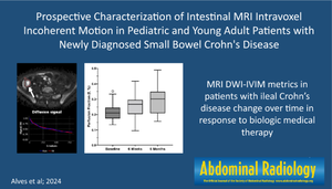 Prospective characterization of intestinal MRI intravoxel incoherent motion in pediatric and young adult patients with newly diagnosed small bowel Crohn's disease.