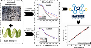 Studies on thermal degradation kinetics and machine learning modeling of hydrochar produced from hydrothermal carbonization of municipal sewage sludge and key lime peel