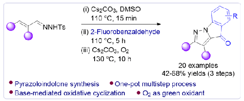 One-Pot Expeditious Synthesis of Pyrazoloindolones via Base-Promoted Electrocyclization, C–N Coupling and Intramolecular Oxidative Cyclization