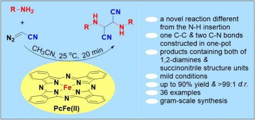Iron(II) Phthalocyanine-Catalyzed Homodimerization and Tandem Diamination of Diazo Compounds with Primary Amines: Access to Construct Substituted 2,3-Diaminosuccinonitriles in One-Pot
