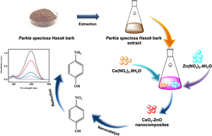 Phytosynthesis of CeO2-ZnO Nanocomposites Mediated by Parkia Speciosa Hassk Bark Aqueous Extract as Superior Photocatalyst in Reduction of Nitroaromatic Compound