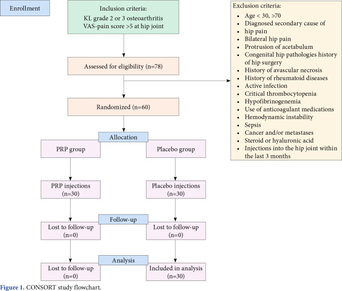 Effect of platelet-rich plasma injections versus placebo on pain and quality of life in patients with hip osteoarthritis: A double-blind, randomized clinical trial.