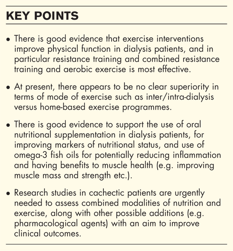 Exercise and nutrition interventions for renal cachexia.