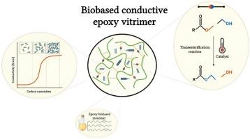 Cationic UV-curing of bio-based epoxidized castor oil vitrimers with electrically conductive properties