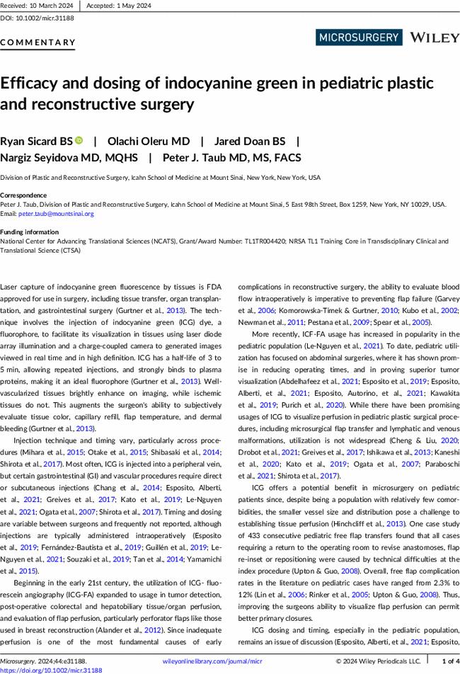 Efficacy and dosing of indocyanine green in pediatric plastic and reconstructive surgery