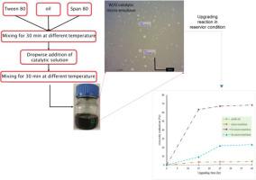 Ionic micro-emulsion assisted catalytic upgrading of heavy hydrocarbons at reservoir temperature: Effect of upgrading on rheology