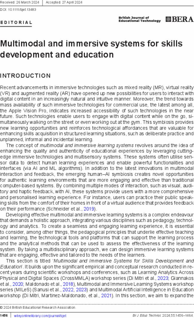 Multimodal and immersive systems for skills development and education