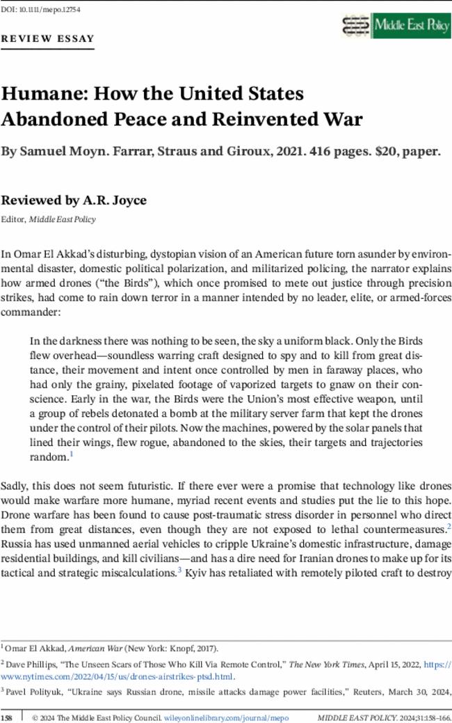 Humane: How the United States Abandoned Peace and Reinvented War By  Samuel Moyn. Farrar, Straus and Giroux,  2021.  416 pages. $20, paper.