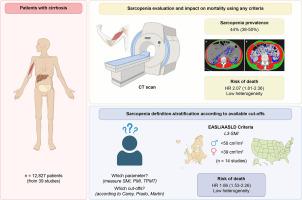 Sarcopenia evaluated by EASL/AASLD computed tomography-based criteria predicts mortality in patients with cirrhosis: A systematic review and meta-analysis