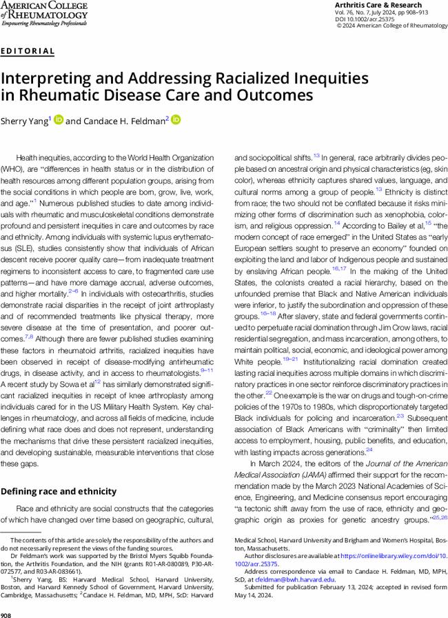 Interpreting and Addressing Racialized Inequities in Rheumatic Disease Care and Outcomes