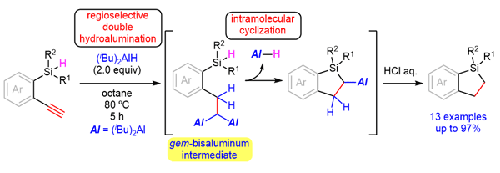 Synthesis of Dihydrobenzosiloles and Silacyclopentane via Double Hydroalumination of Terminal Alkynes