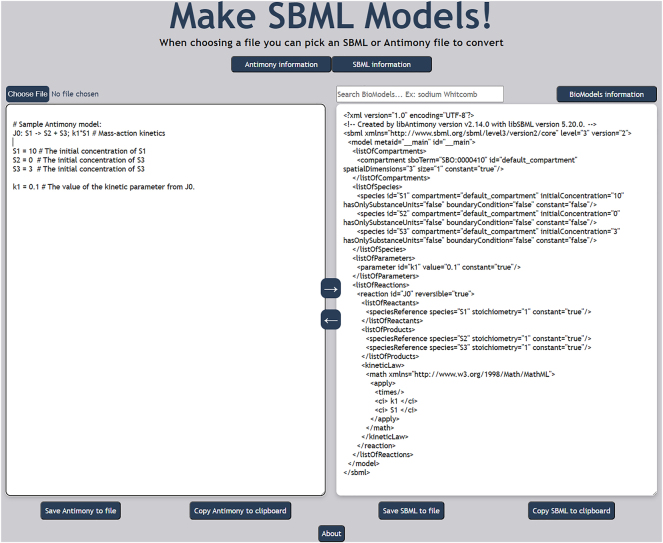 MakeSBML: a tool for converting between Antimony and SBML.