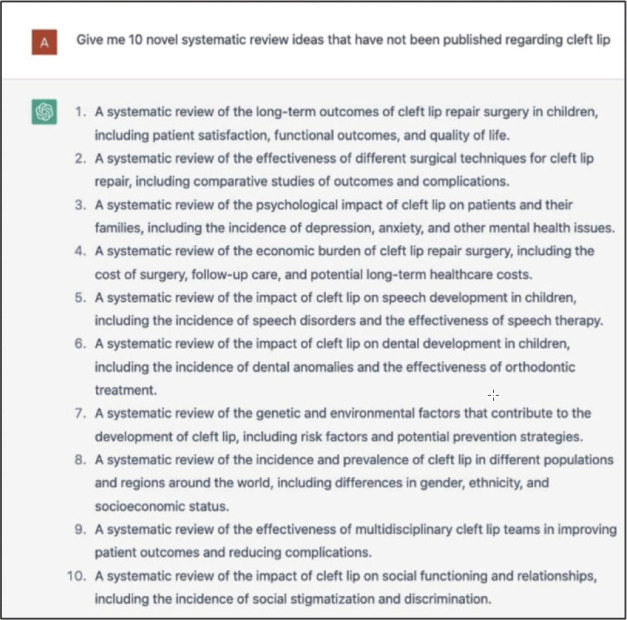 The new frontier: utilizing ChatGPT to expand craniofacial research.