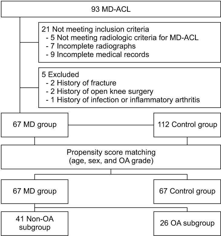 Do the Clinical and Radiological Features of Knees with Mucoid Degeneration of the Anterior Cruciate Ligament Differ According to Knee Osteoarthritis Status?