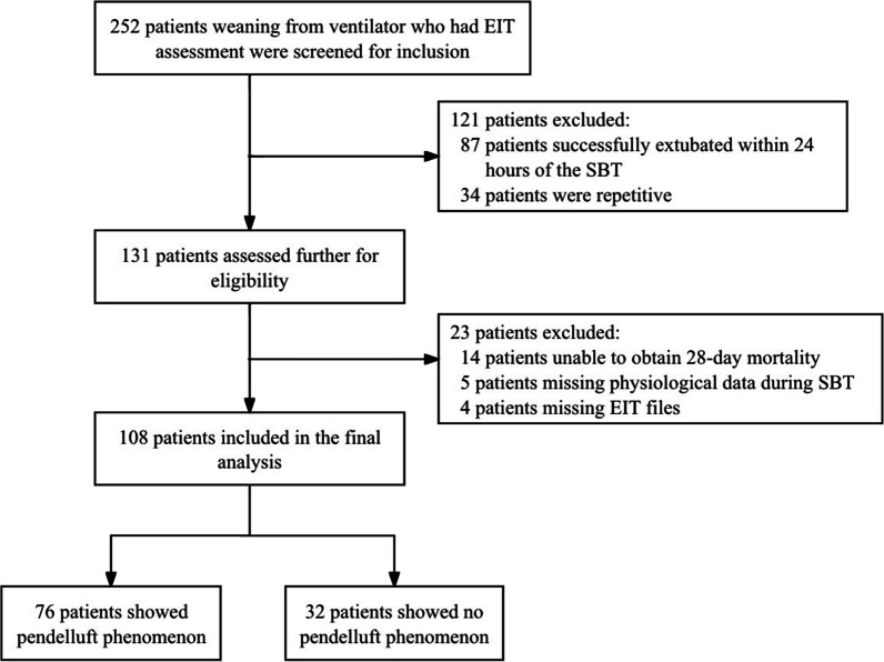 Occurrence of pendelluft during ventilator weaning with T piece correlated with increased mortality in difficult-to-wean patients.