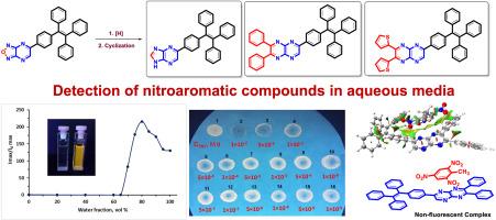 Conversion of tetraphenylethylene-substituted oxadiazolo[3,4-b]pyrazines into the corresponding imidazo[4,5-b]- and pyrazino[2,3-b]pyrazines, as chemosensors for the selective detection of nitroaromatics in aqueous media