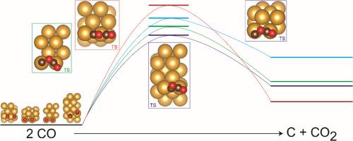 Adsorption and disproportionation of carbon monoxide on faceted-gold surfaces and edges