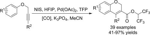 Facile synthesis of HFIP esters-containing 2H-benzopyrans through palladium-catalyzed one-pot cyclization/carbonylation using formic acid as the CO source