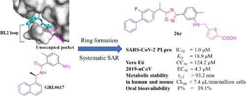 Design, Synthesis, and Biological Evaluation of 1,2,4-Oxadiazole Derivatives Containing an Aryl Carboxylic Acid Moiety as Potent Sarbecovirus Papain-like Protease Inhibitors