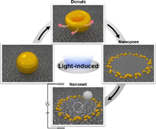 Photothermophoretic Splitting of Gold Nanoparticles for Plasmonic Nanopores and Nanonets Sensing