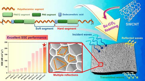 Lightweight, Highly Efficient, and Recyclable Absorption-Dominated Electromagnetic Interference Shielding Foams Based on Molecularly Designed Polyamide Elastomer/Carbon Nanotube Nanocomposites