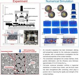 Characterizing interfacial behavior of structurally cemented granular material using a large three-dimensional contact surface testing machine and a mesoscale bond model in DEM