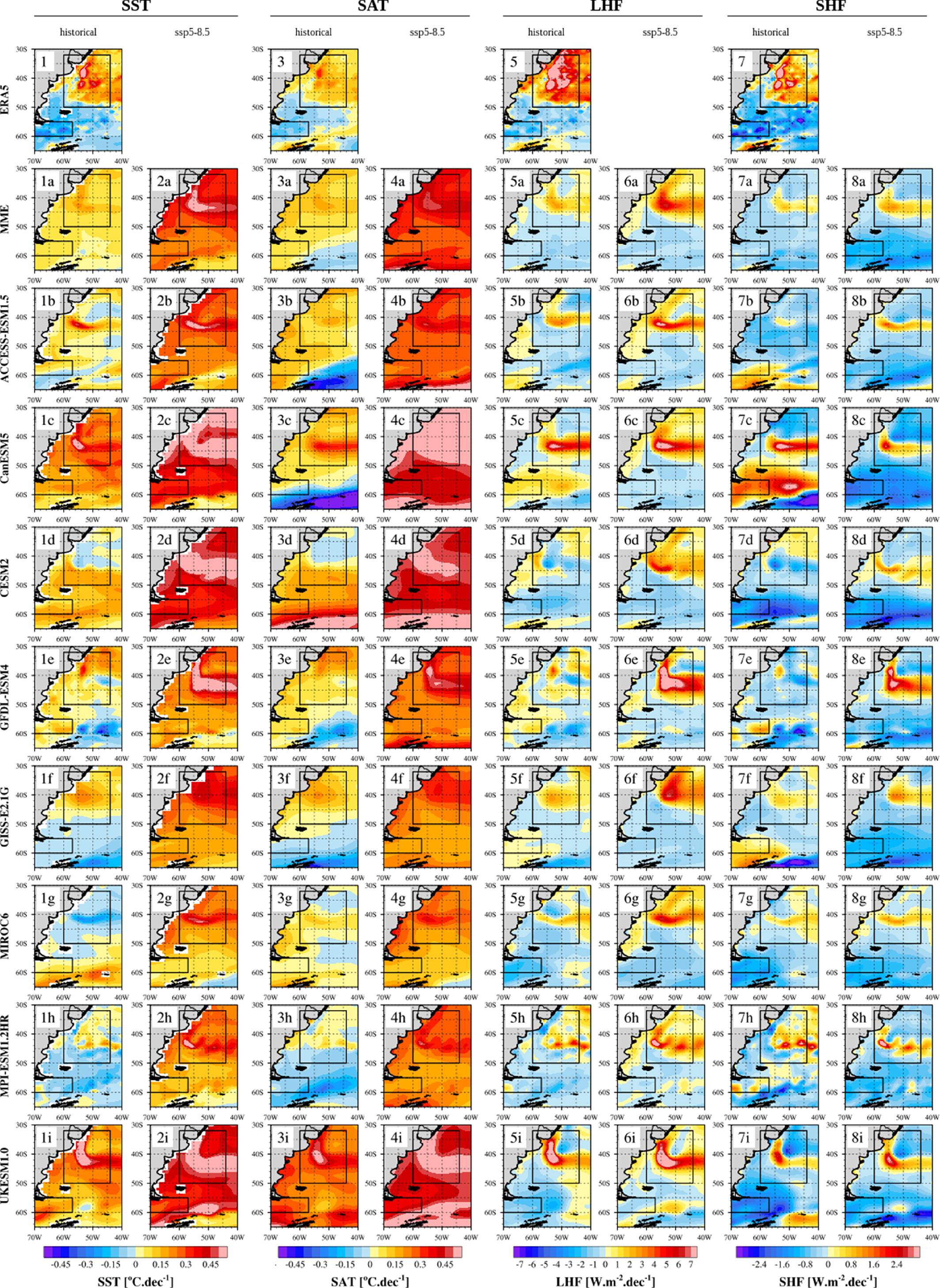 Air–sea heat fluxes variations in the Southern Atlantic Ocean: Present-day and future climate scenarios