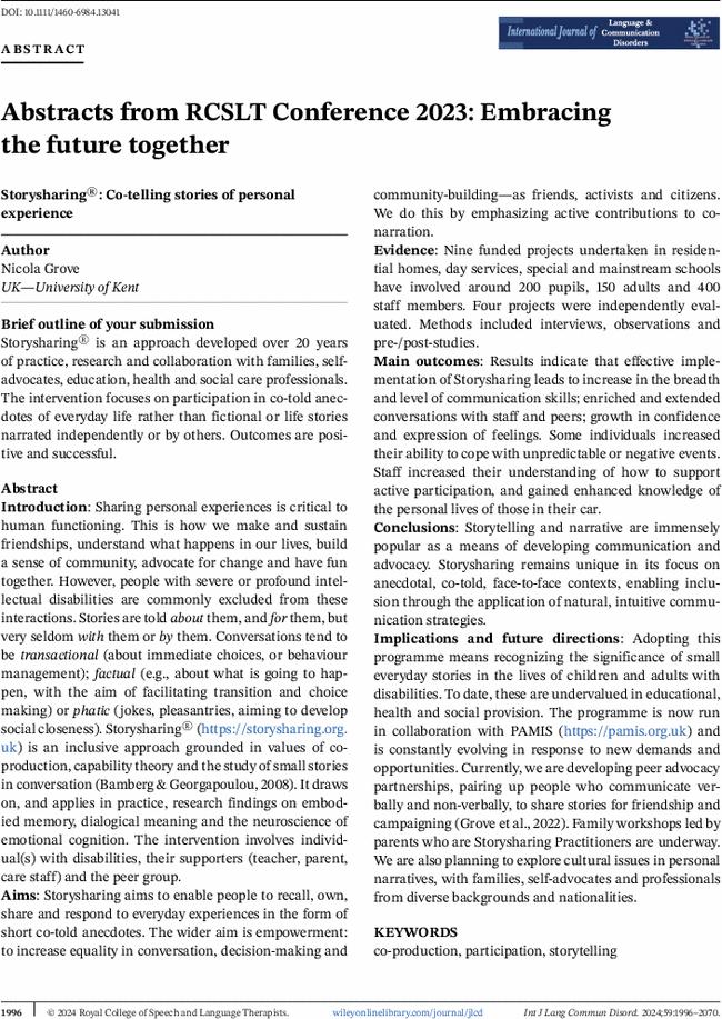 Abstracts from RCSLT Conference 2023: Embracing the future together