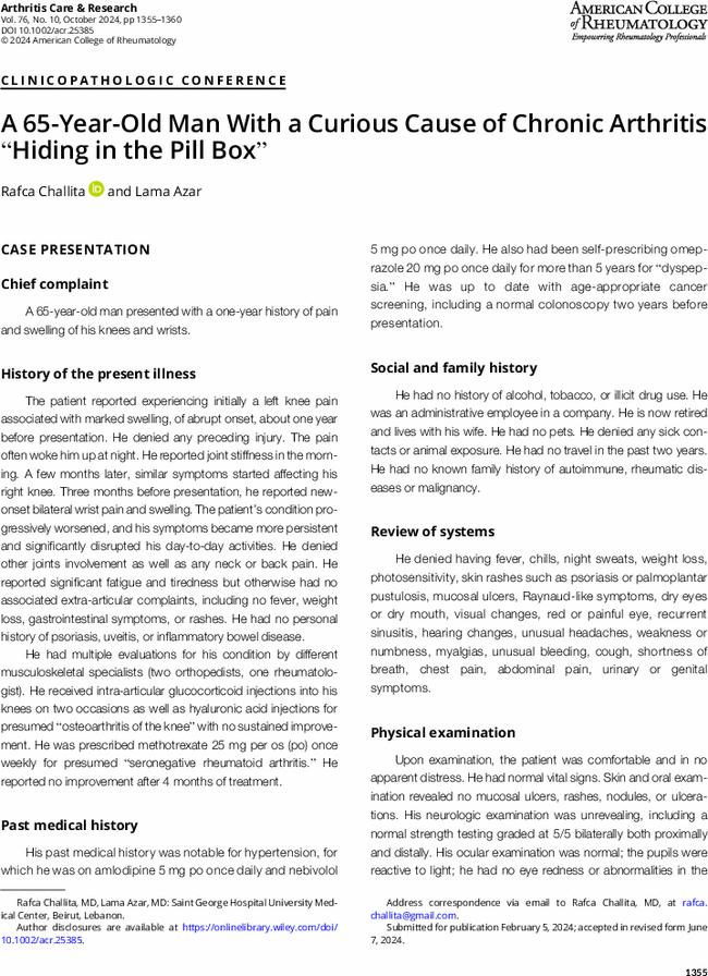 A 65-Year-Old Man With a Curious Cause of Chronic Arthritis “Hiding in the Pill Box”