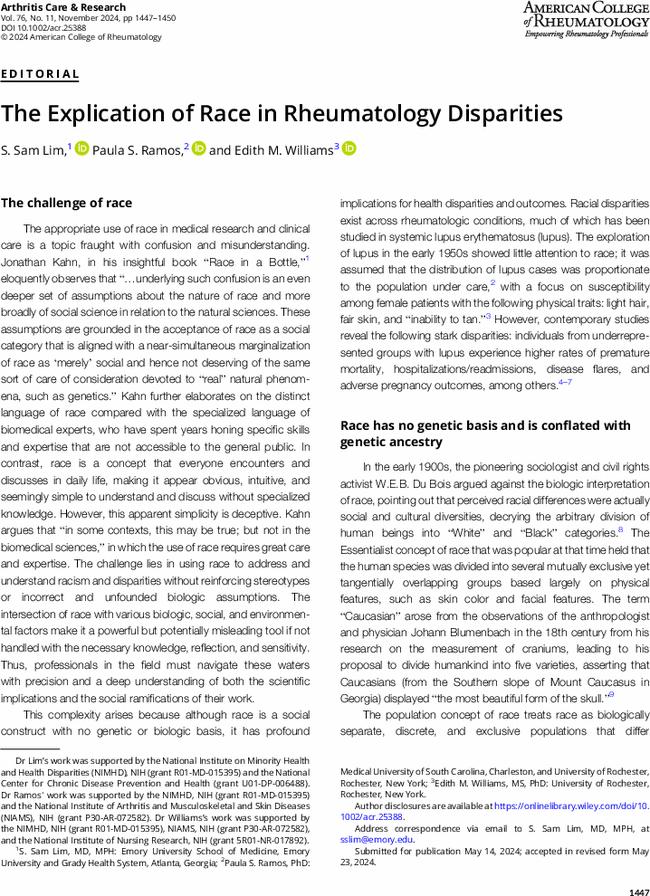 The Explication of Race in Rheumatology Disparities