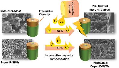 Prelithiated Carbon Nanotube-Embedded Silicon-based Negative Electrodes for High-Energy Density Lithium-Ion Batteries