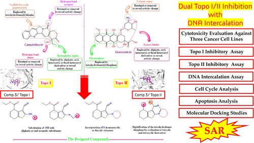 Pharmacophore-based, rationale design, and efficient synthesis of novel tetrahydrobenzo[b]thiophene candidates as potential dual Topo I/II inhibitors and DNA intercalators