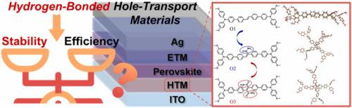 Trade-off effect of hydrogen-bonded dopant-free hole transport materials on performance of inverted perovskite solar cells