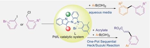 Palladium-catalyzed sequential Heck/Suzuki coupling reaction and the synthesis of diarylmethanes in aqueous media using indole-based N-heterocyclic carbene precursors