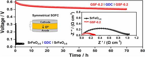 Gadolinium-doped SrFeO3 as a highly active and stable electrode for symmetrical solid oxide fuel cells