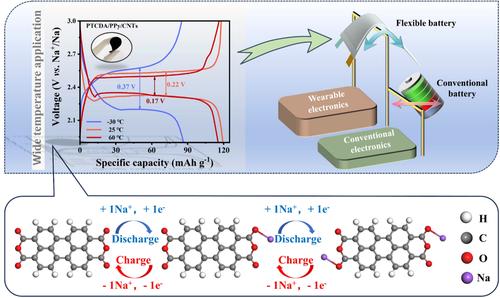 Flexible self-supporting organic cathode with interface engineering for high-performance and wide-temperature sodium-ion batteries