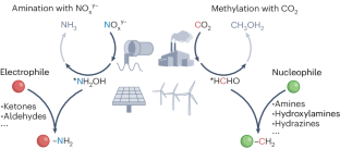 Electrocatalytic methylation and amination reactions with CO2 and NOxy–