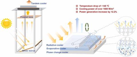 Boosting thermoelectric generator (TEG) performance with tandem radiative/evaporative/phase change cooler