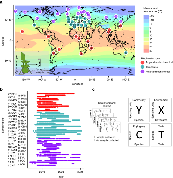 Airborne DNA reveals predictable spatial and seasonal dynamics of fungi