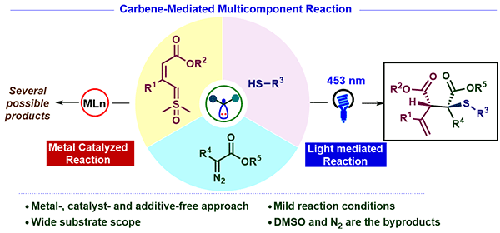 Visible-Light-Mediated gem-Difunctionalization of Diazo Compounds with Vinyl Sulfoxonium Ylides and Thiols