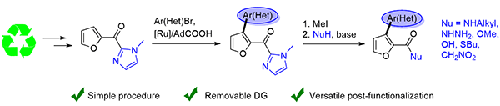 Simple Access to 3-(Hetero)arylated Derivatives of 2-Furoic Acid via Ru(II)-Catalyzed C3-H Arylation of 2-Furoylimidazole