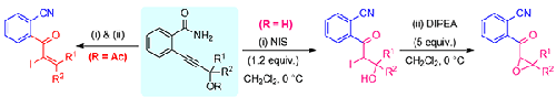 A Domino One-Pot Approach to Functionalized Benzonitriles from 2-[(3-Hydroxy/acetoxy)propyn-1-yl]benzamides