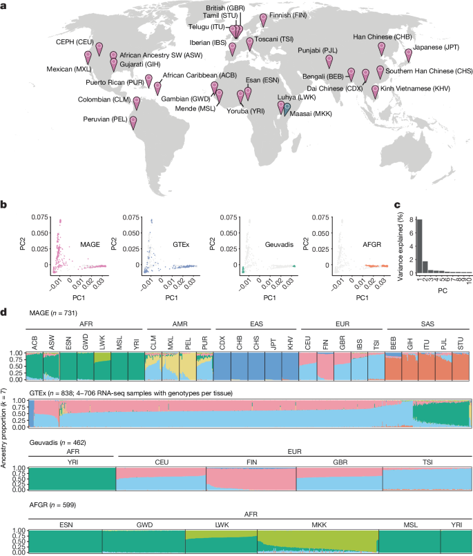 Sources of gene expression variation in a globally diverse human cohort