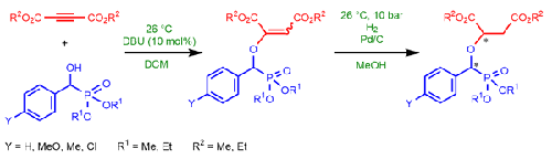 The Addition of α-Hydroxy-benzylphosphonates to Dialkyl Acetyl­enedicarboxylates; Catalytic Hydrogenation of the Adducts