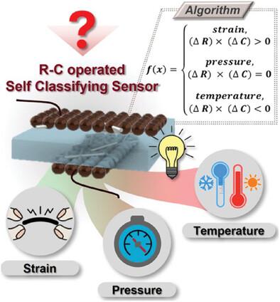 Sensory Nervous System‐Inspired Self‐Classifying, Decoupled, Multifunctional Sensor with Resistive‐Capacitive Operation Using Silver Nanomaterials