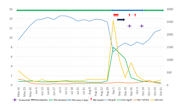 Severe breakthrough hemolysis during compassionate use of Pegcetacoplan in paroxysmal nocturnal hemoglobinuria: managing an emergency.