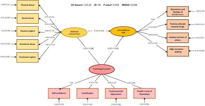 Childhood maltreatment and vulnerability to substance use disorders: The mediating role of psychological security.