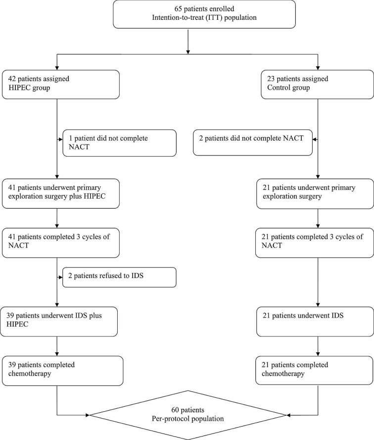 The impact of Paclitaxel-based hyperthermic intraperitoneal chemotherapy in advanced high-grade serous ovarian cancer patients - interim analysis of safety and immediate efficacy of a randomized control trial (C-HOC trial).