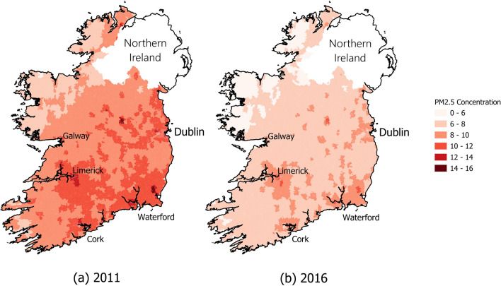 An investigation of inequalities in exposure to PM<sub>2.5</sub> air pollution across small areas in Ireland.