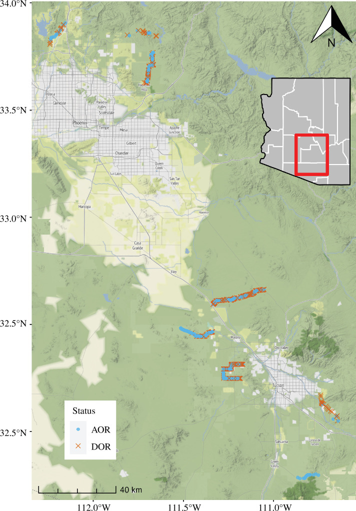 Anthropogenic, environmental and temporal associations with vertebrate road mortality in a wildland-urban interface of a biodiverse desert ecoregion.